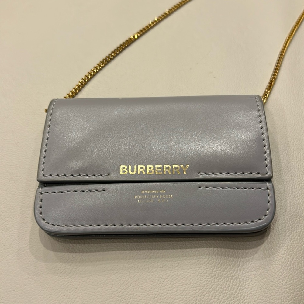 Burberry Leather Card Case with Chain Strap - Heather Melange